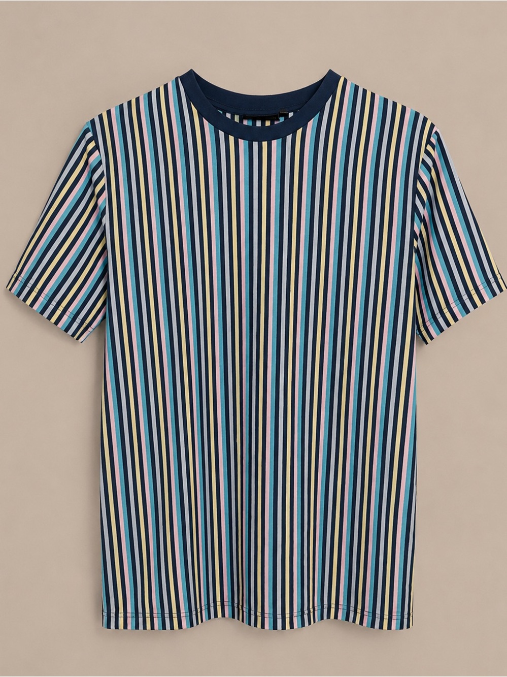 Chemistry Vertical Stripe Ringer Tee Shirt Pastel Blue Pink Yellow Size M